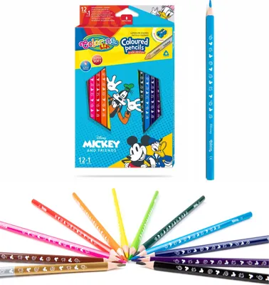 Produktbild von Dreieckige Bleistifte 13 Farben Anspitzer Mickey und Freunde Colorino