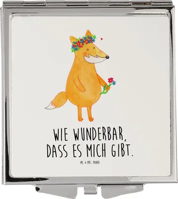 Produktbild von Mr. & Mrs. Panda Klappspiegel Fuchs Blumen - Weiß - Geschenk, Schminkspiegel, Selbstbewusst, Kosmetikspiegel, Ich, Niedlich, Boho, Taschenspiegel, Kleiner Spiegel, Frauen