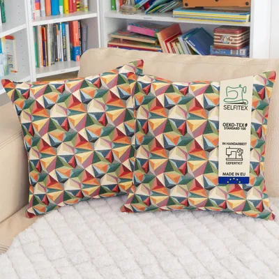 Produktbild von Selfitex 2er Set Bunte Couchkissen 50x50 cm, Sofakissen mit Füllung und Bezug, kuschelweiches Lesekissen, dekoratives Fernsehkissen, Deko- und Kopfkissen, Rückenkissen, Muster: Havana
