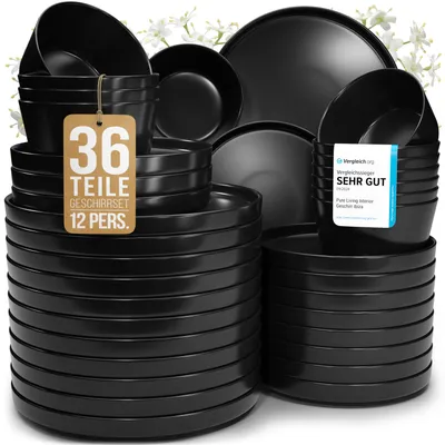 Produktbild von PURE LIVING Geschirrset Manhattan aus Steingut, 36-tlg., für 12 Personen, Schwarz