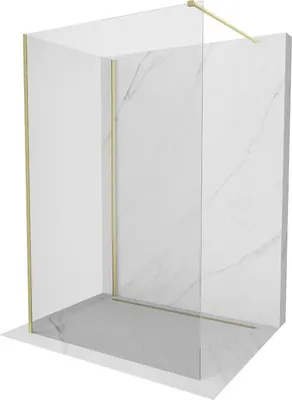 Produktbild von Mexen Kioto Duschwand Walk-in 110 x 75 cm, transparent, gebürstetes Gold - 800-110-212-55-00-075