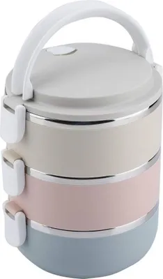 Produktbild von Thermo SpeisebehäLter, Tragbare Thermo Brotdose Aus Rostfreiem Stahl Rostfreier HitzebestäNdig Bento-Box LebensmittelbehäLter Kann Wieder Zusammengebaut Werden(3 Schichten,2100ml)