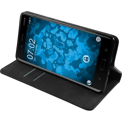 Produktbild von PhoneNatic Kunst-Lederhülle kompatibel mit  Nokia 8 - Book-Case schwarz Cover