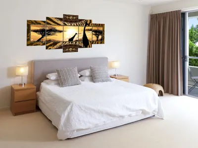 Produktbild von Akustikbild Afrika Sawanne 200x100 cm Bilder Akustikschaum Hochleistungsschallabsorber Schallschutz Leinwand 5 tlg Wandbild Raumakustik Schalldämmung c-A-0035-b-m