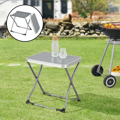 Produktbild von 2-in-1 Campinghocker und -Tisch ‘Barete’ klappbar Metallgestell 47 x 47 x 37 cm Grau