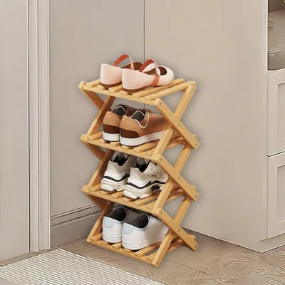 Produktbild von Schuhregal faltbar Holz 4 Etagen platzsparend Bambus 4 Ablagefächer