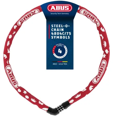 Produktbild von ABUS Kettenschloss Steel-O-Chain 4804C Symbols – Zahlenschloss für Kinderfahrräder – ABUS-Sicherheitslevel 3 – 75 cm – Rot