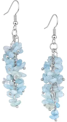 Productafbeelding van Helende kristallen oorbellen voor dames, aquamarine, geslepen stenen, blauw, met haakjes, oorbellen, 60-65 mm