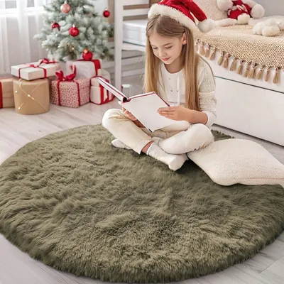 Productafbeelding van Zacht Hoogpolig Antislip Tapijt voor Woonkamer en Slaapkamer, Rond 160 cm