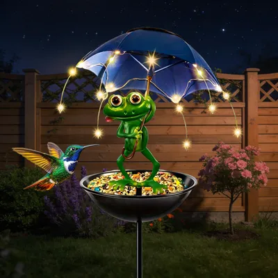 Frosch-Futterhaus mit Regenschirm, grün, für Terrasse & Garten