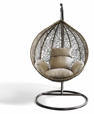 Immagine prodotto di Dondolo sospeso ovale con struttura in metallo e seduta in wicker 195x105x120cm -  Marrone