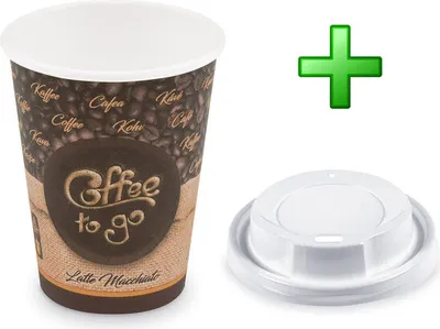 Produktbild von 100x Kaffeebecher L 'Latte Macchiato To Go' mit Trinkdeckel 350 ml 420 ml