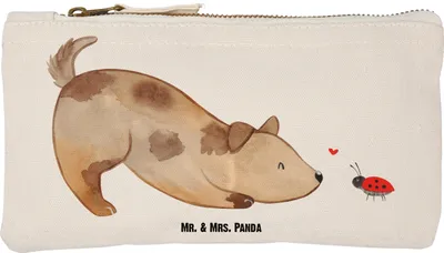 Produktbild von Mr. & Mrs. Panda Schulmäppchen Hund Marienkäfer Größe S Klein - Weiß - Geschenk, Kulturbeutel, Etui, Mäppchen, Sprüche, Neugierig, Hunde, Pouch, Mischlingshund