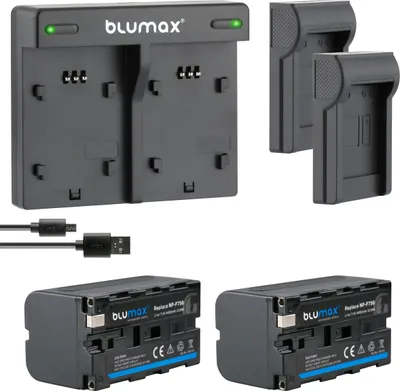 Produktbild von 2x Akku + Lader für Sony NP-F750  NP-F330 F530 F550 F730 F770  F970 4400 mAh