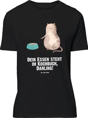 Produktbild von Mr. & Mrs. Panda Größe XL T-Shirt Katze Fressen - Schwarz - Geschenk, Tshirt, Shirt, mit Spruch