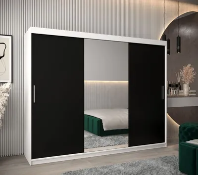 Produktbild von Schwebetürenschrank mit einer Breite von 250 cm TIMEA 1 – Weiß/Schwarz
