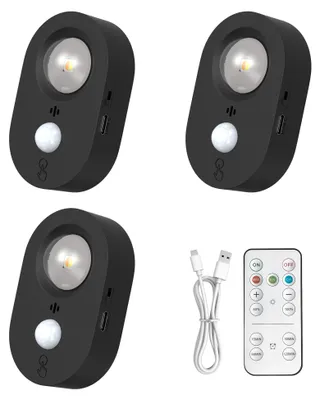 Produktbild von LED Schrankleuchte Schwarz Bewegungsmelder Kaltweiß 3er-Pack 6,5 cm