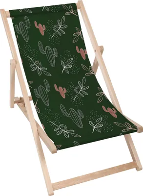 Immagine prodotto di Lettino Dreamroots pieghevole in legno, legno di faggio fino a 130 kg, lettino pieghevole con regolazione dell'inclinazione dello schienale in 3 fasi, Cactus Doodles