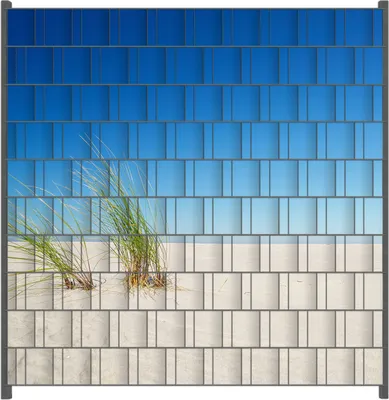 Produktbild von Wallario Zaunsichtschutz mit Motiv Sandstrand unter blauem Himmel für Ein- und Doppelstabmatten Zäune in der Größe 200 x 200 cm