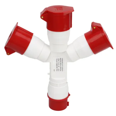 Zdjęcie produktu dla 5-pinowe wtyczki przemysłowe z wielokrotnym gniazdem, 380–415 V, 3-fazowe, 16 A, wodoodporne, obudowa PA66, złącze lotnicze