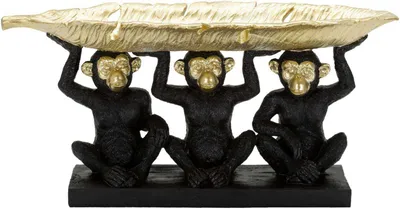 Zdjęcie produktu dla o Ferretti figurka dekoracyjna małpka trio z miską liści 43x15,7x20 cm czarne złoto