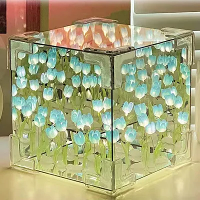 Image de Lampe LED Minicee en forme de tulipe avec miroir infini, veilleuse USB décorative, 12 x 12 cm, cadeau pour la chambre à coucher