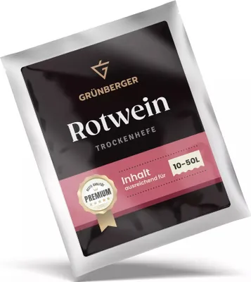 Zdjęcie produktu dla Grünberger Drożdże do czerwonego wina Drożdże suszone na 10–50 l wina Drożdże do czerwonego wina Drożdże fermentacyjne PREMIUM