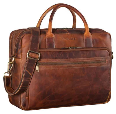 Productafbeelding van Lederen Aktetas Schoudertas met Laptop Compartiment 15.6 Inch