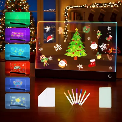 Produktbild von LED Notiztafel mit Farben Set - Acryl Notiztafel Leuchtende Nachrichtentafel mit 7 Farben Stift, 6 Farbmodi LED Schreibtafel