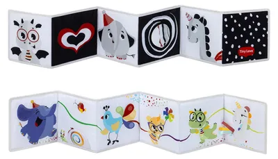 Imagen del producto de Libro sensorial para bebés, doble cara, de Tiny Love, a partir de 0 meses. Libro de texturas para bebés, en blanco y