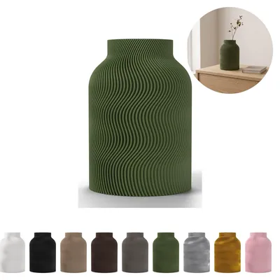Image de Vase décoratif Luna 17,2 cm, stries ondulées en PLA – Vert olive