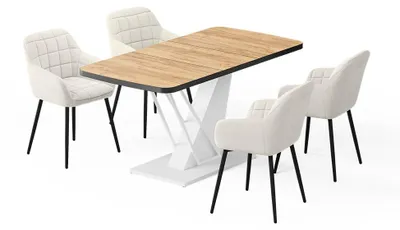 Productafbeelding van Eettafel set Vicco Fenaro Goudkleurig Eiken/Wit 120 x 80 cm met 4 eetkamerstoelen, Model 62756