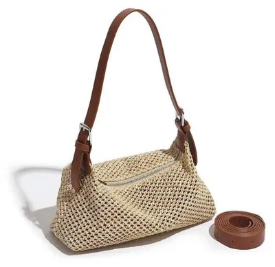 Produktbild von Vintage-Stroh-Schultertasche für Damen: Vielseitige Crossbody-Bag im lässigen Stil. Perfekt für Strandurlaub & den stilvollen Alltag