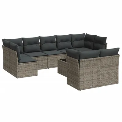 Produktbild von 10-tlg. Garten-Sofagarnitur mit Kissen Grau Poly Rattan