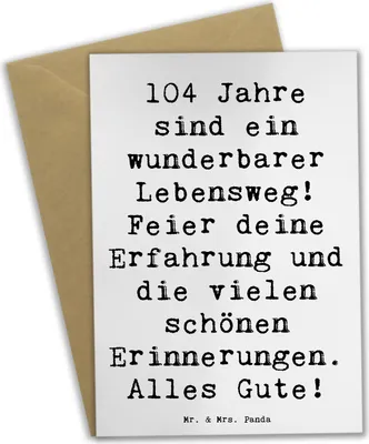 Produktbild von Mr. & Mrs. Panda Klappkarte Spruch 104. Geburtstag - Weiß - Geschenk, weihnachtskarten, Freude, einladungskarten, osterkarte, Geburtstagsgeschenk, Happy Birthday, Alter