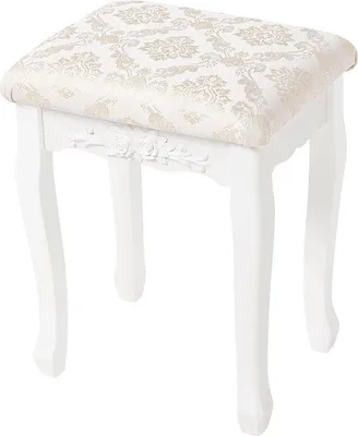 Immagine prodotto di Panca da trucco Unyqoos® in stile barocco, bianca, per vanità, dimensioni 30 x 40 x 50 cm, imbottita (con schiuma ad alta densità), piano in legno di classe E1, finitura lucida in poliuretano, capacità di carico: 100 kg