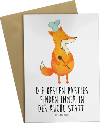 Produktbild von Mr. & Mrs. Panda babykarte Fuchs Koch - Weiß - Geschenk, hochzeitskarten, weihnachtskarten, Hungrig, Köche, Chefkoch, Spruch Lustig, glückwunschkarten, Bäcker, Grußkarte