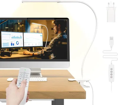 Image de Lampe de bureau LED - Lampe de travail flexible - Pour la lecture et le travail - 3 couleurs, 10 niveaux de luminosité - Col de cygne de 70 cm - Blanche