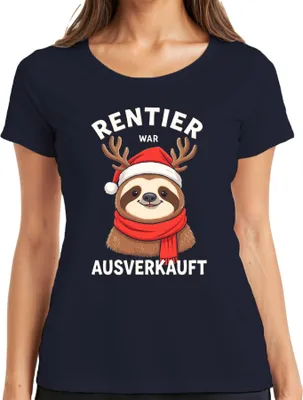 Produktbild von Rentier war t Faultier mit Geweih Weihnachtshut Damen T-Shirt, Navy, 3XL