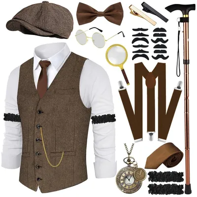 Immagine prodotto di Elzusha - Set di accessori per costume da uomo anni '20 - Perfetto per feste a tema e carnevale
