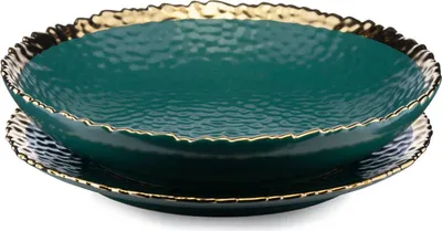 Produktbild von HowHomely Tiefer Teller Kati Keramik - stilvolles Design für jeden Anlass, grün/gold 6cm x 26cm