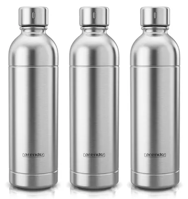 Productafbeelding van Arendo Soda-maker flessen, set van 3, roestvrijstalen flessen van 1000 ml voor soda-makers, met afsluitbare schroefdop om de koolzuur vast te houden, vervangende flessen, 3 stuks, zilverkleurig