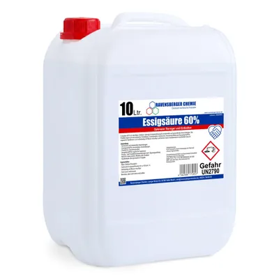Produktbild von Ravensberger Chemie Essigsäure 60% – konzentrierter technischer Reiniger, Entkalker & Kalkentferner für Haushalt, Garten, Werkstatt & Gewerbe - 10L