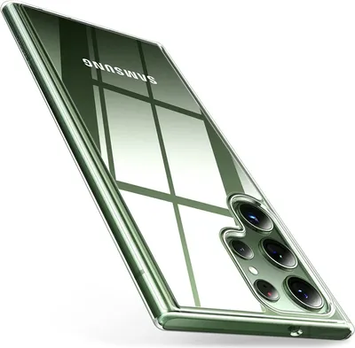 A clear protective case for a Samsung smartphone, shown at an angle against a white background.