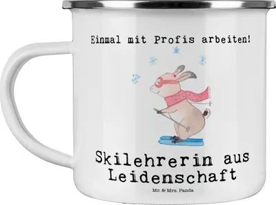 Produktbild von Mr. & Mrs. Panda Teetasse Skilehrerin Leidenschaft - Weiß - Geschenk, Haferl, Kaffeepott, becher emaille, Tasse, Teebecher