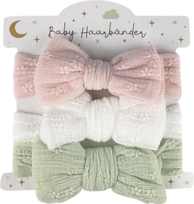 Produktbild von Baby Haarband 3 Stück, Stirnband Kleinkinder mit Schleife, 3er Set Haaraccessoires Mädchen, Weiß Rosa Mint