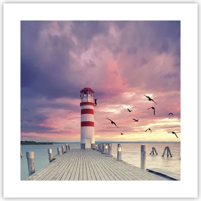 Produktbild von Poster - Poster ohne Rahmen - Laterne Meer Küste - 40x40 cm - Wand Bild - Wanddeko - Wandbilder - Kunstposter - Wandposter - Bilder - Kunstdruck - Wanddekoration - Wandbild - P2XAC40x40-4978