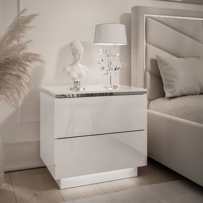 Produktbild von Nachttisch AURORA II SILVER weiß glänzend mit LED-Beleuchtung mit sockel