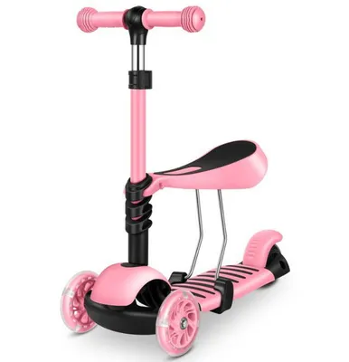 Produktbild von 3 in 1 Kinder Roller Scooter mit Abnehmbarem Sitz,LED-Räder,Höheverstellbarer Lenker,Tretroller - Kinder Roller Outdoor Spiel,für 2-8 Jahre Rosa