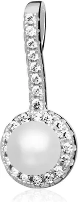 Produktbild von Damen Kettenanhänger Silber rhodiniert mit weißen Zirkoniasteinen und Muschelperle